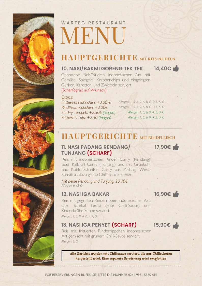 Warteg – Speisekarte in Aachen, Nordrhein-Westfalen