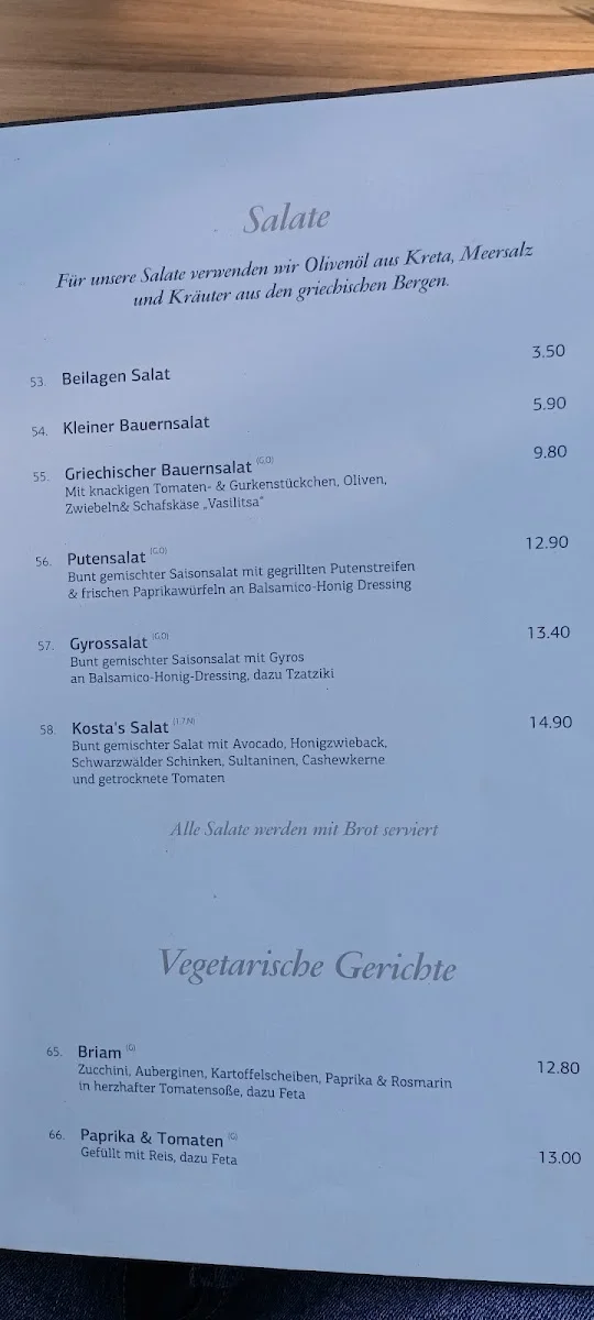 Kosta’s Restaurant – Speisekarte in Stuttgart, Baden-Württemberg
