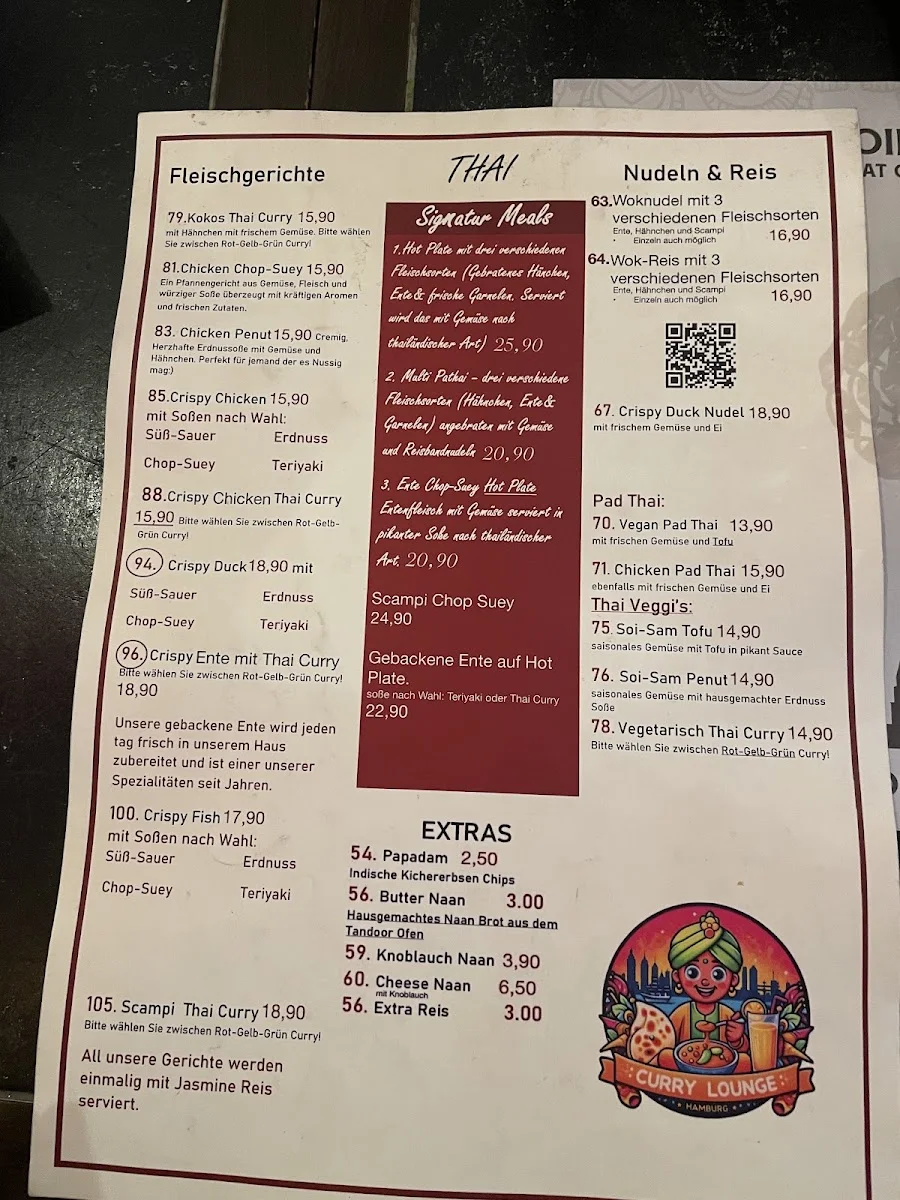 Curry Lounge Hamburg(Thai Indische) Restaurant – Speisekarte in Hamburg