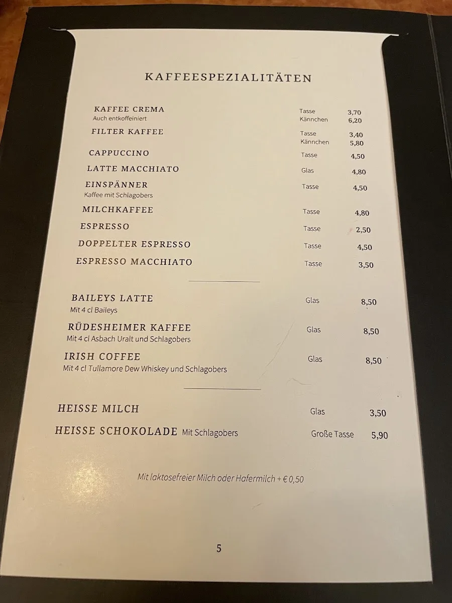 Wiener Conditorei Caffeehaus – Speisekarte in Berlin