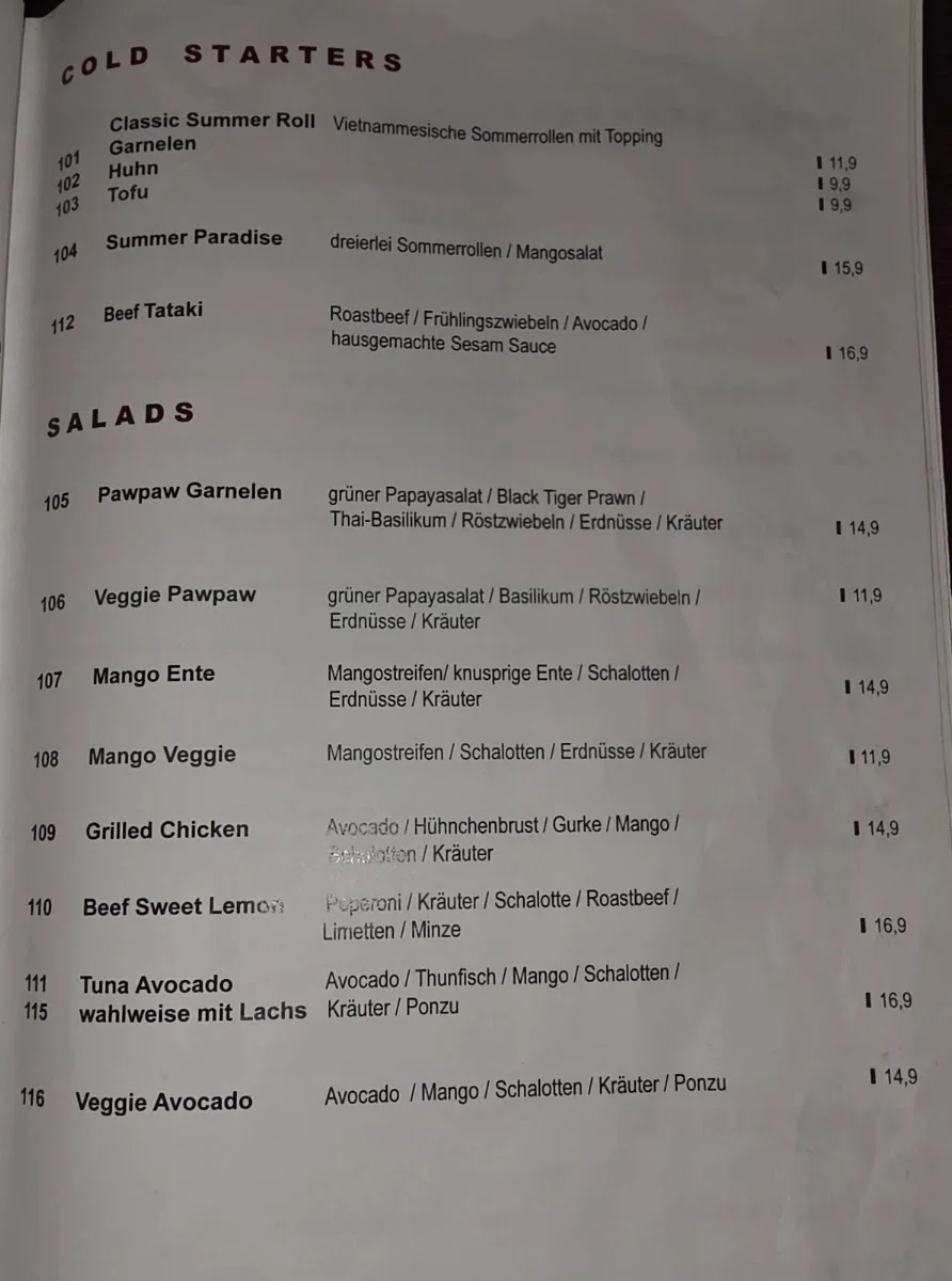 May Restaurant – Speisekarte in München, Bayern
