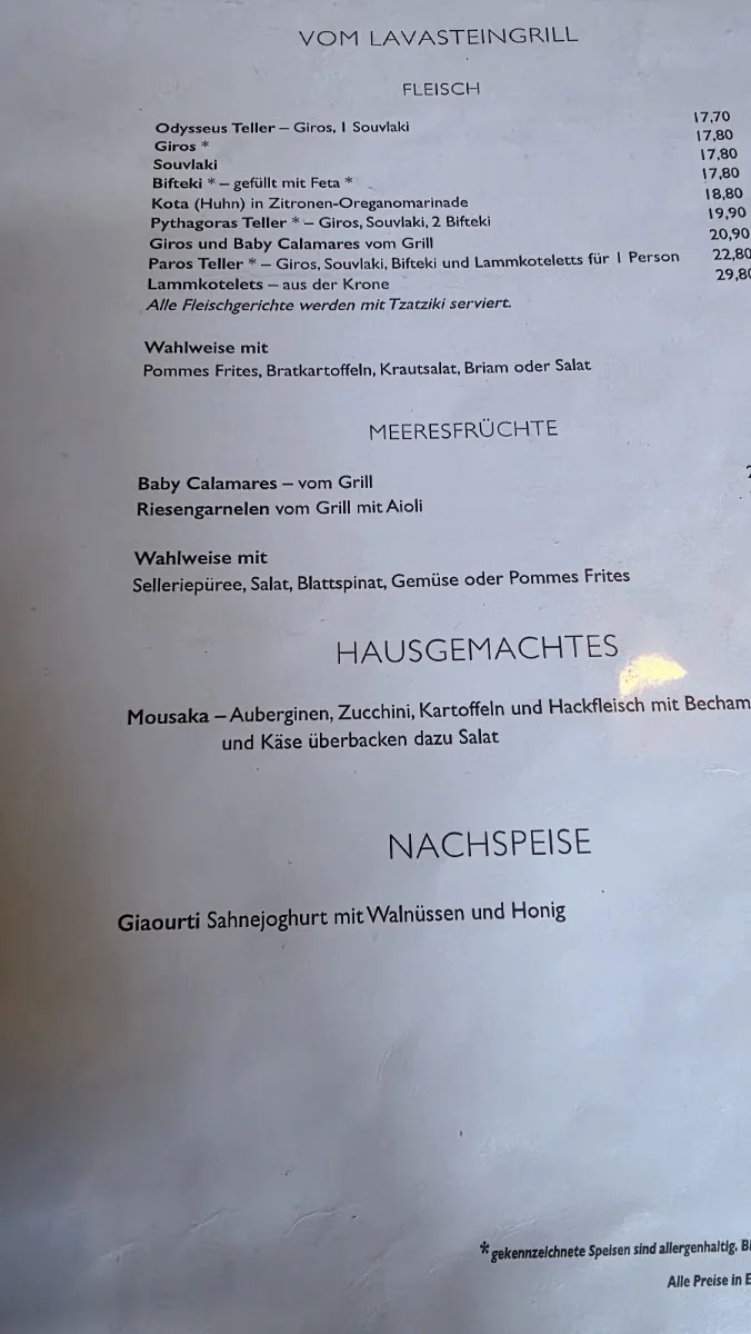 Taverna Paros – Speisekarte in München, Bayern