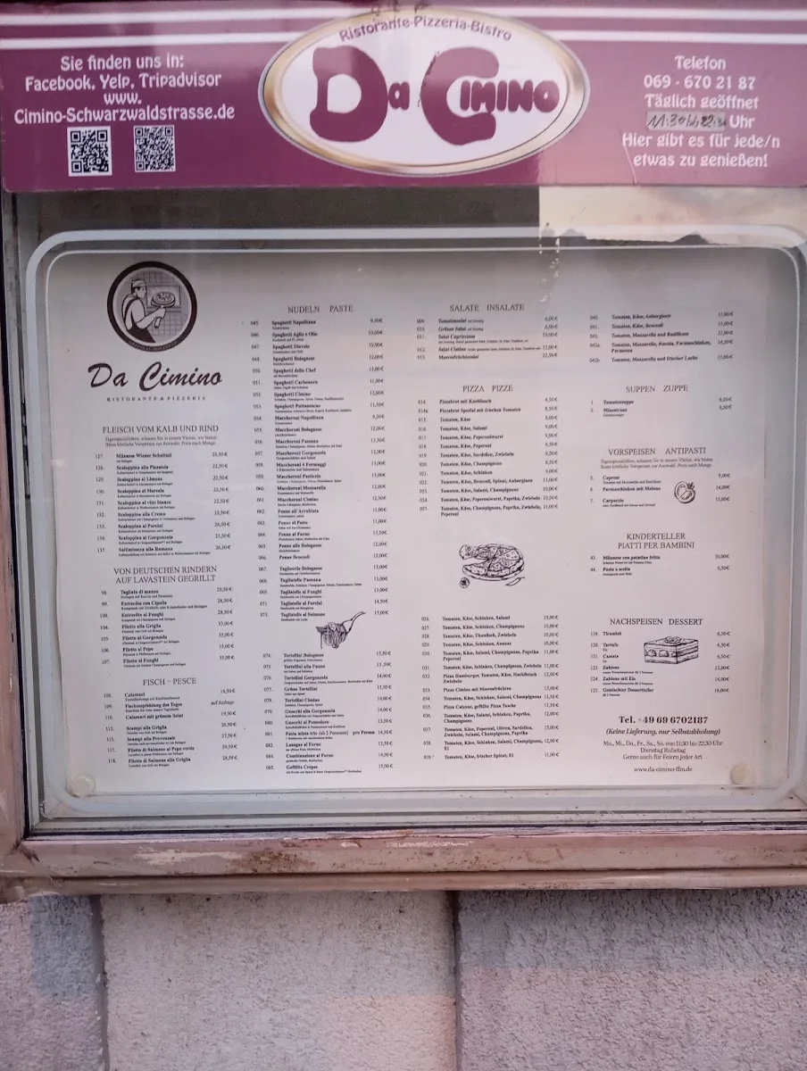 Ristorante Pizzeria Da Cimino – Speisekarte in Frankfurt am Main, Hessen