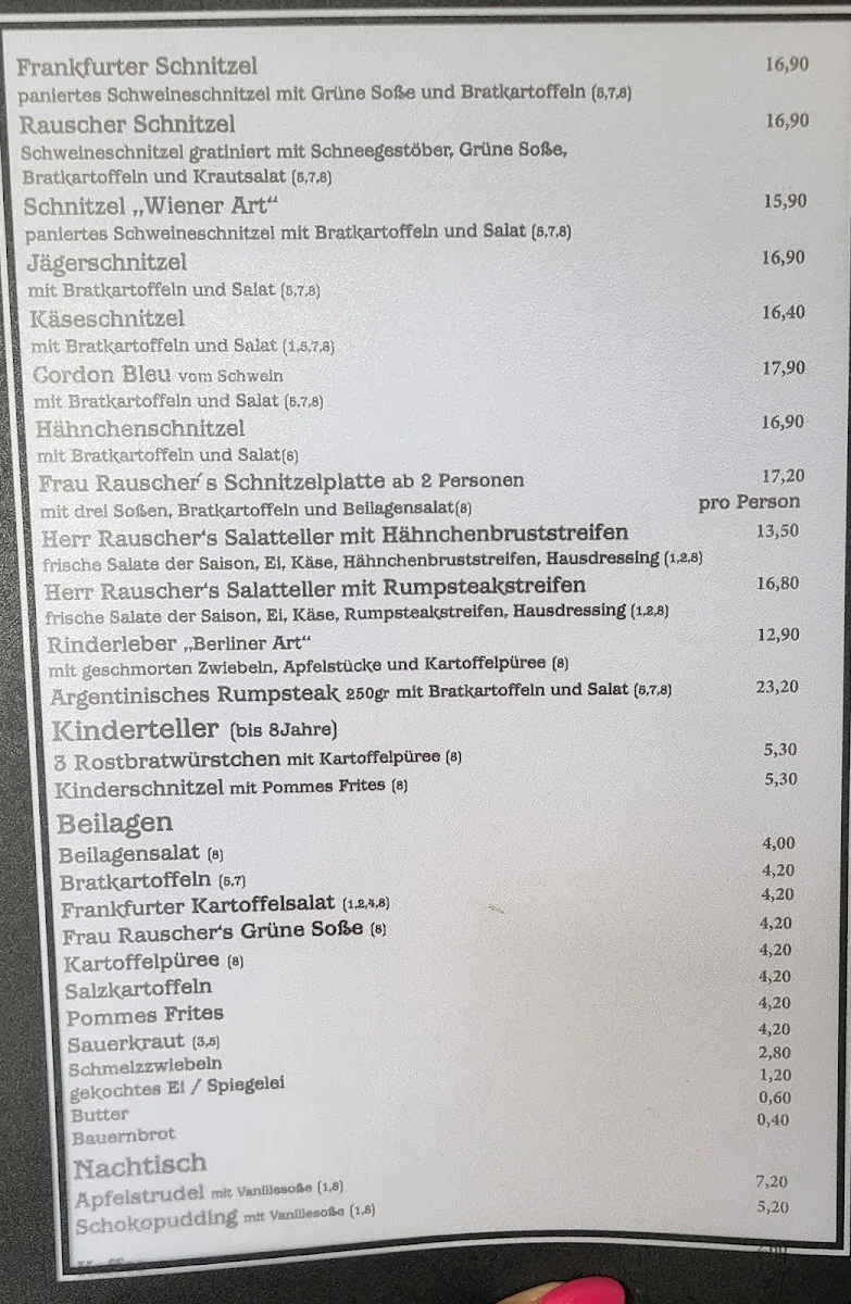 Apfelweinwirtschaft Frau Rauscher – Speisekarte in Frankfurt am Main, Hessen