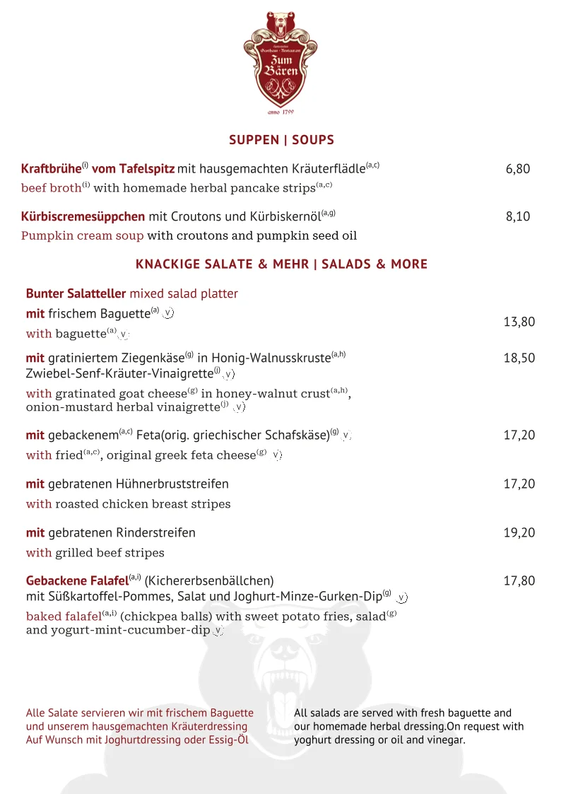 Gasthaus Zum Bären – Speisekarte in Frankfurt am Main, Hessen