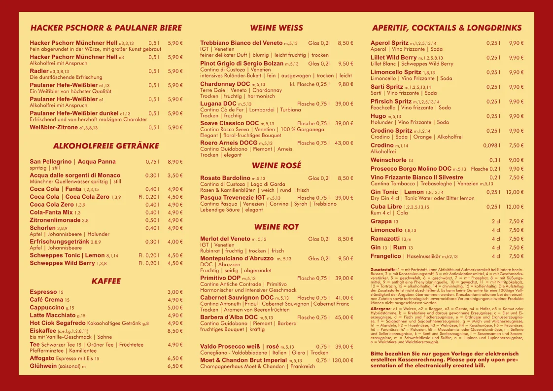 Pizzarei – Speisekarte in München, Bayern