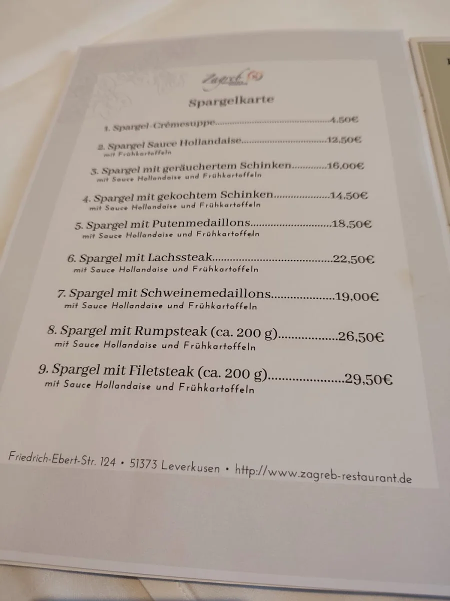 Zagreb – Speisekarte in Leverkusen, Nordrhein-Westfalen