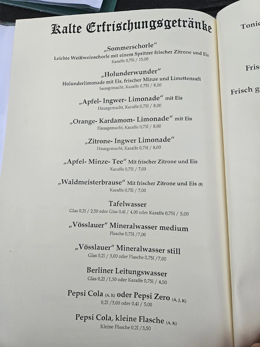 Klipper Segelschiffrestaurant – Speisekarte in Berlin