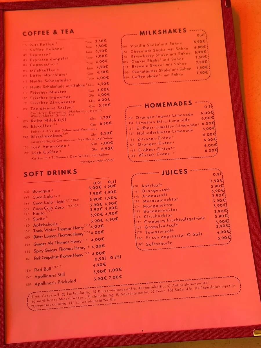 Route 66 Diner – Speisekarte in Berlin