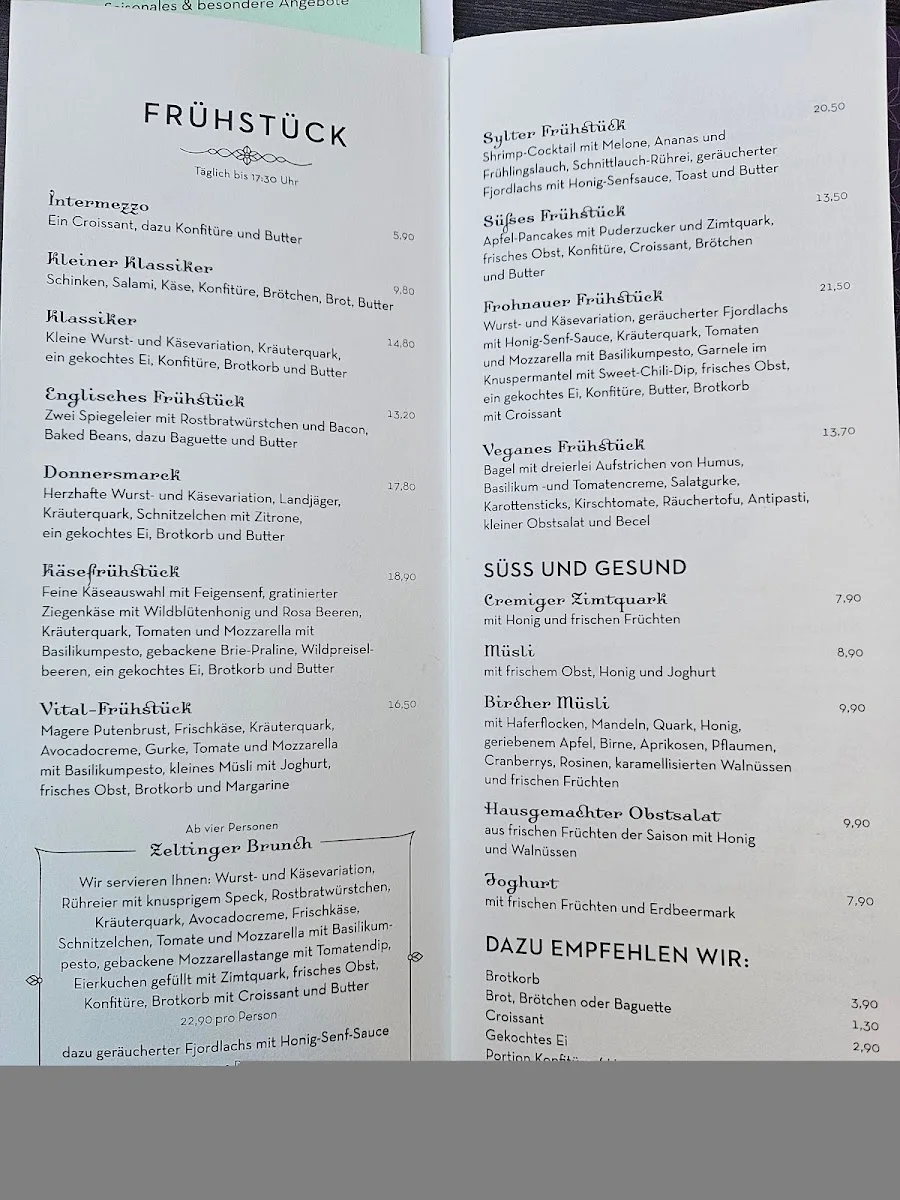 Kaffeehaus Zeltinger – Speisekarte in Berlin