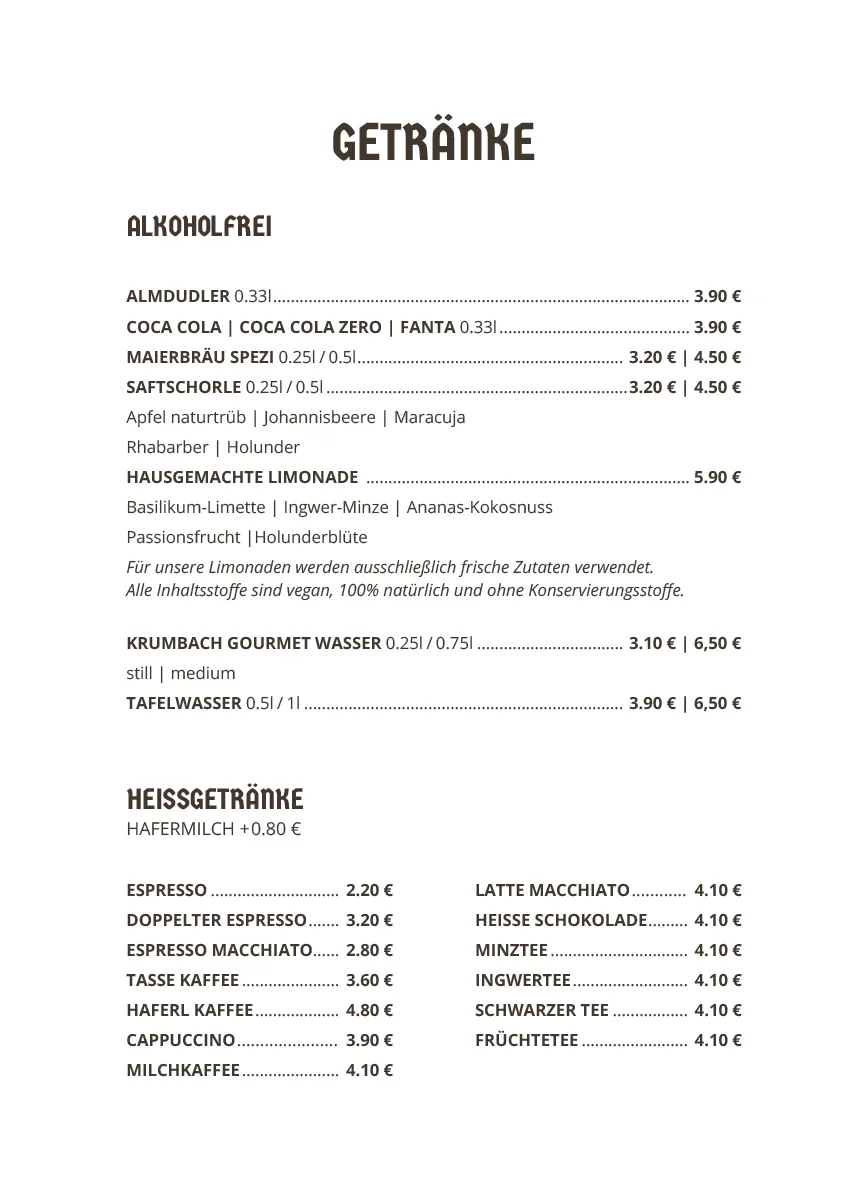 Wirtshaus Hohenwart – Speisekarte in München, Bayern