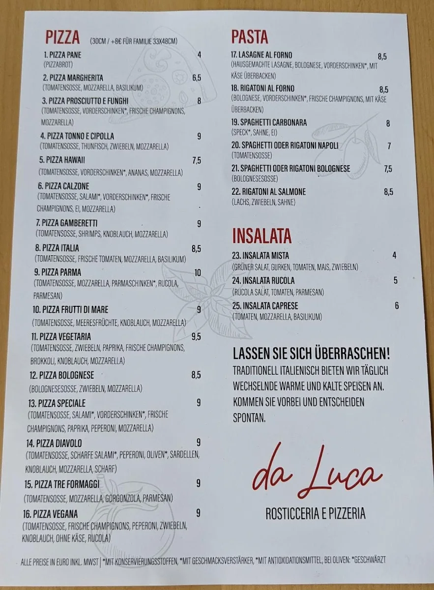 Da Luca - Pizza e Cafè – Speisekarte in Nürnberg, Bayern