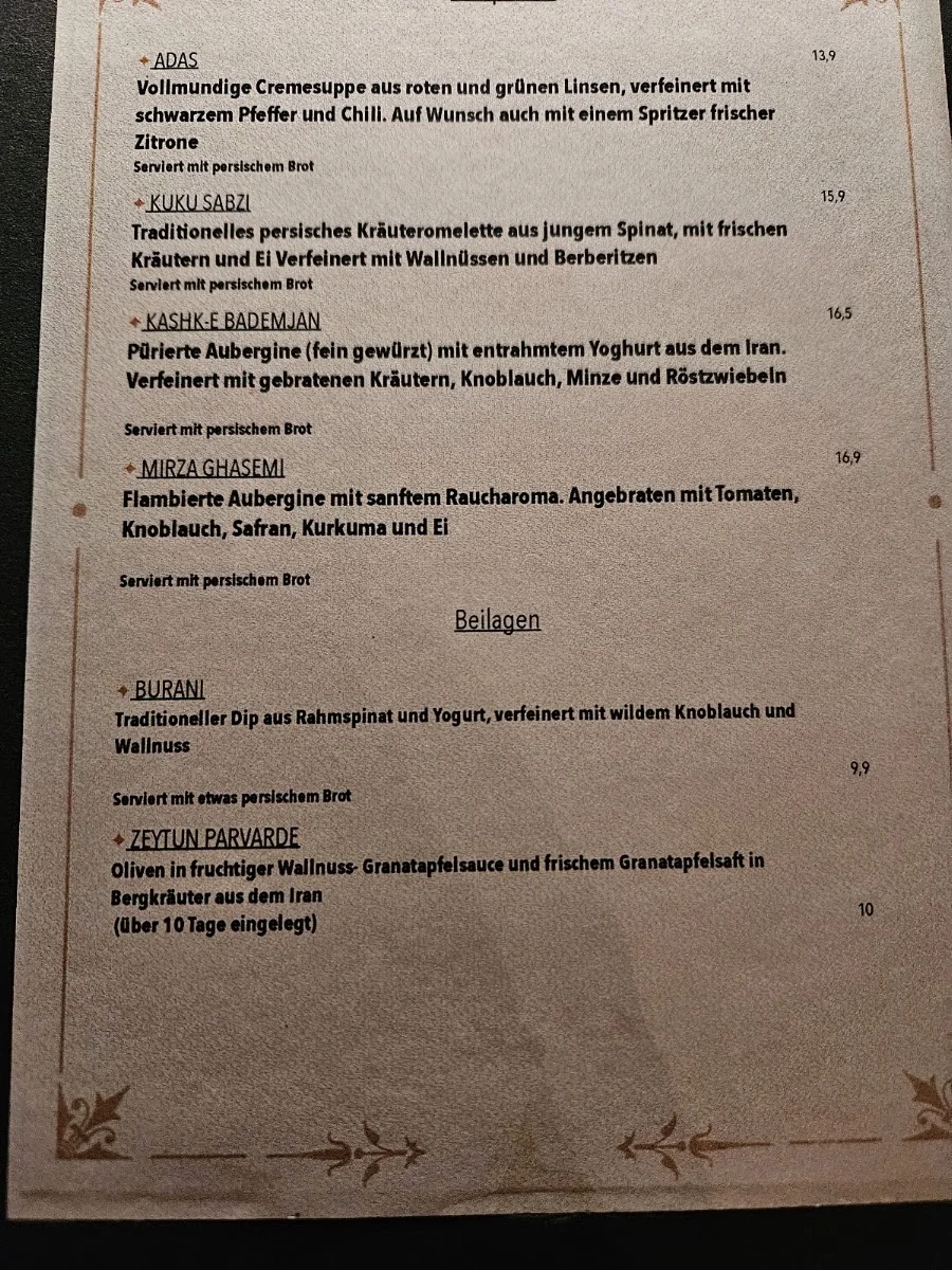 Parissa’s – Speisekarte in Hamburg