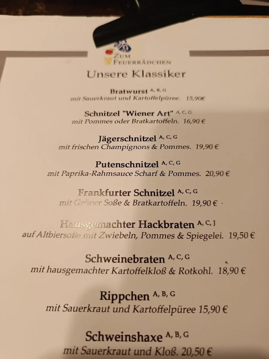 Zum Feuerrädchen – Speisekarte in Frankfurt am Main, Hessen