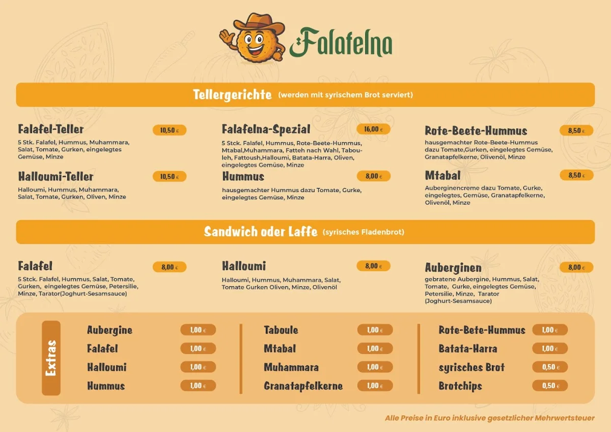 Falafelna – Speisekarte in Frankfurt am Main, Hessen