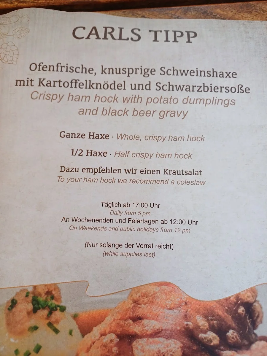 Carls Brauhaus – Speisekarte in Stuttgart, Baden-Württemberg