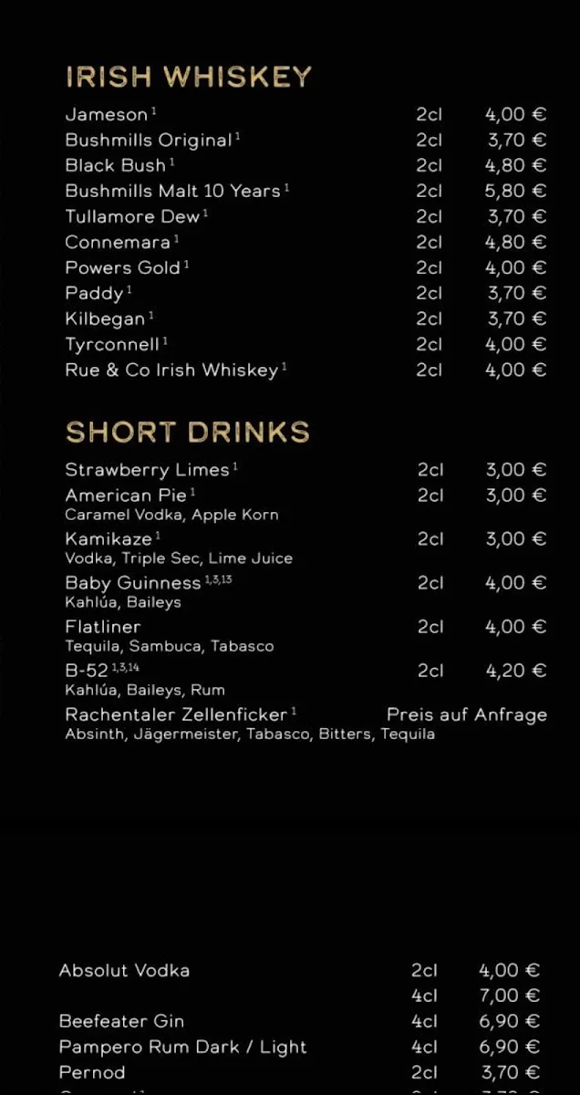 O'Dwyer's Irish Pub – Speisekarte in Frankfurt am Main, Hessen
