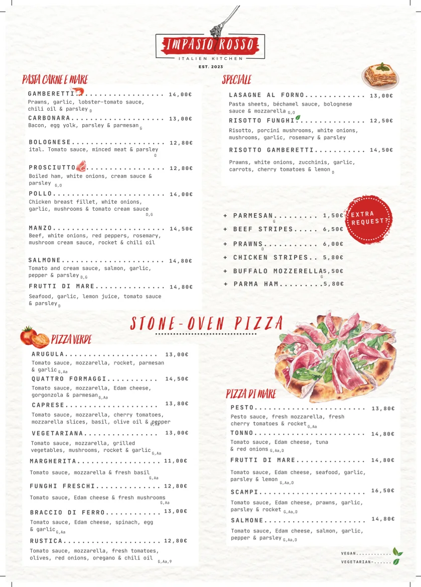Impasto Rosso - Italian Restaurant nähe Alexanderplatz – Speisekarte in Berlin