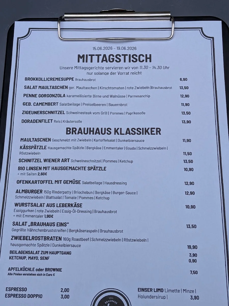 Brauhaus Eins GmbH – Speisekarte in Stuttgart, Baden-Württemberg