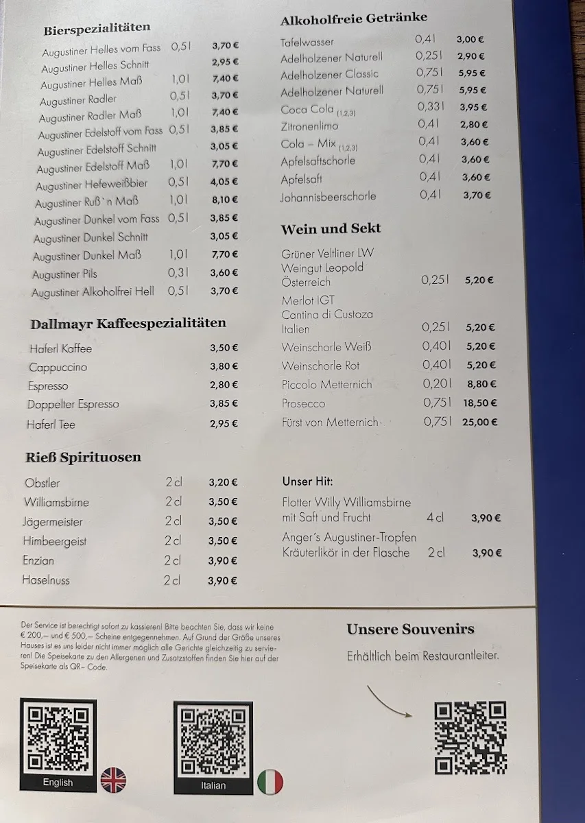 Augustiner Bräustuben – Speisekarte in München, Bayern