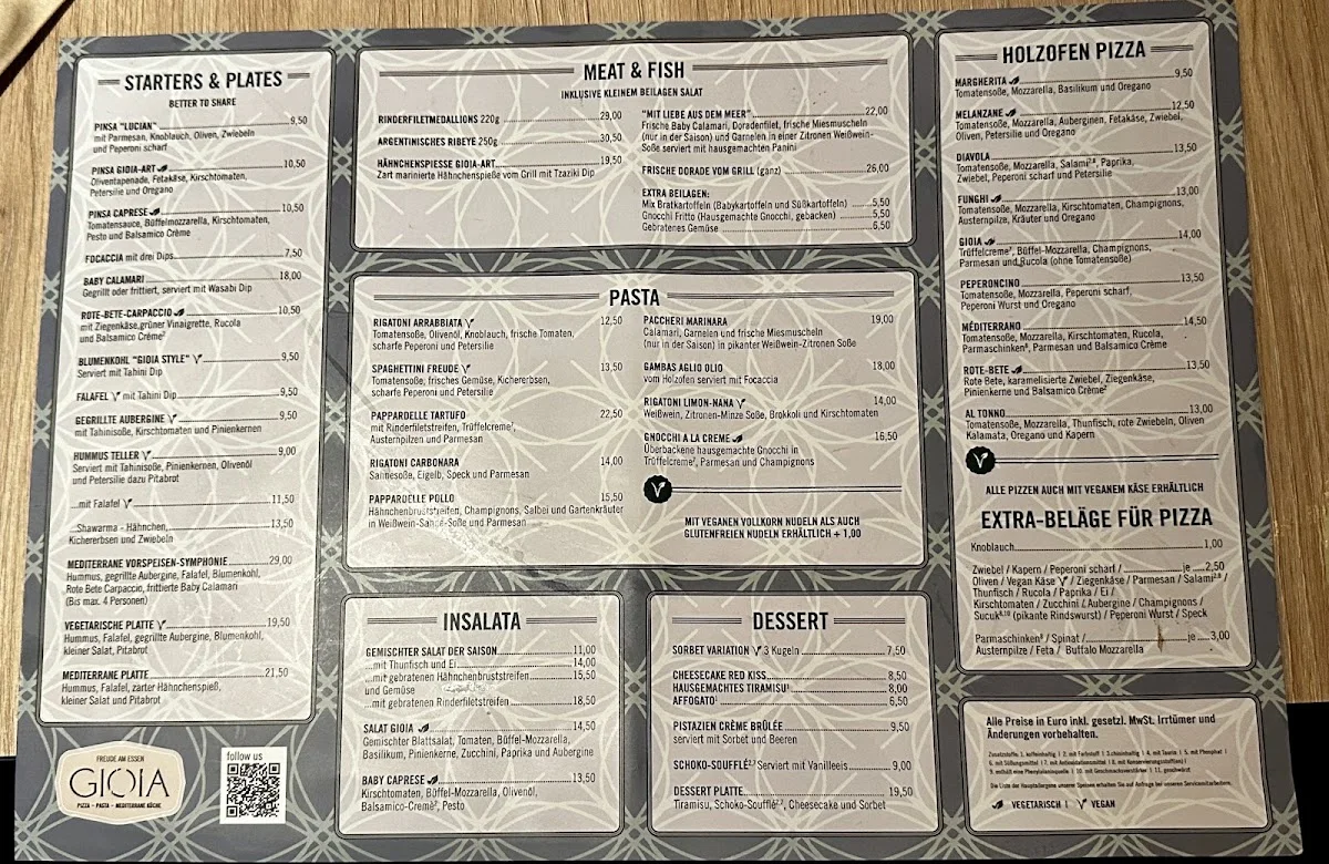 Restaurant GIOIA – Speisekarte in Frankfurt am Main, Hessen