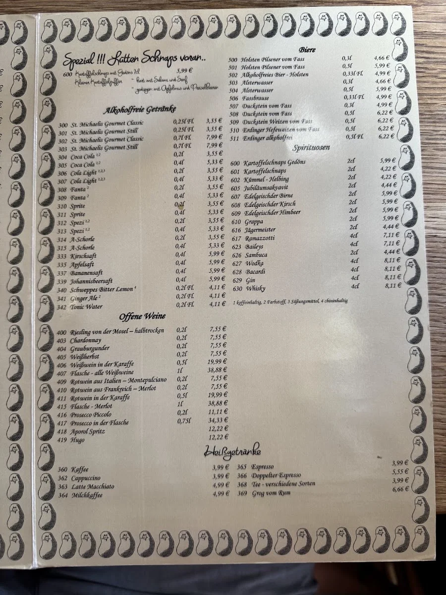 Kartoffelkeller Hamburg – Speisekarte in Hamburg