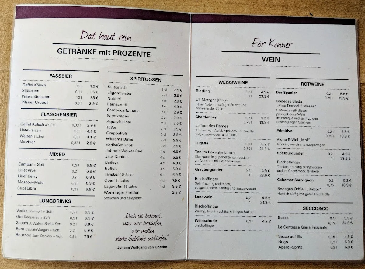 Eigelstein – Speisekarte in Düsseldorf, Nordrhein-Westfalen