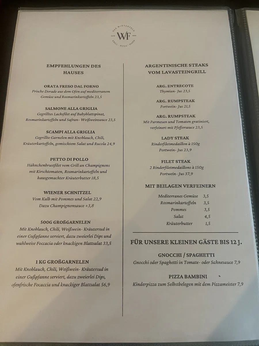 Winterfeld Italienisch & Grill – Speisekarte in Berlin