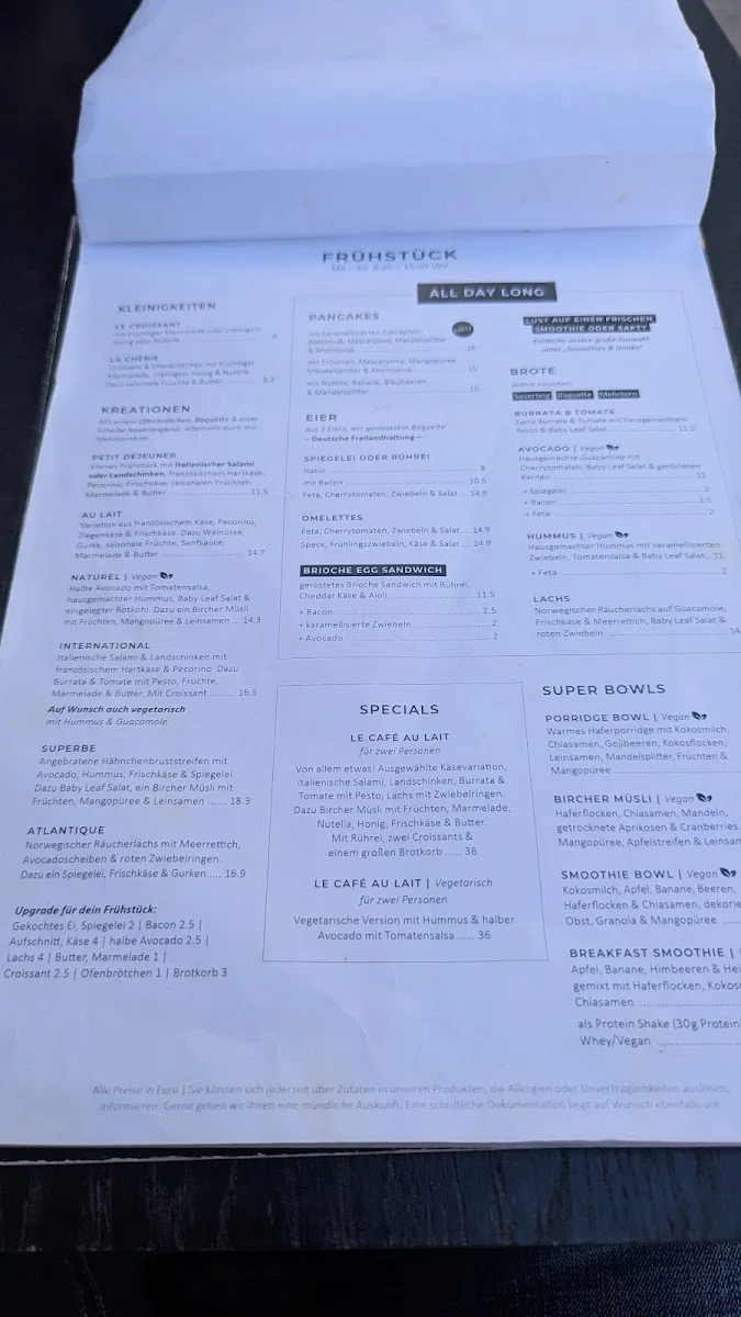Café au Lait – Speisekarte in Berlin
