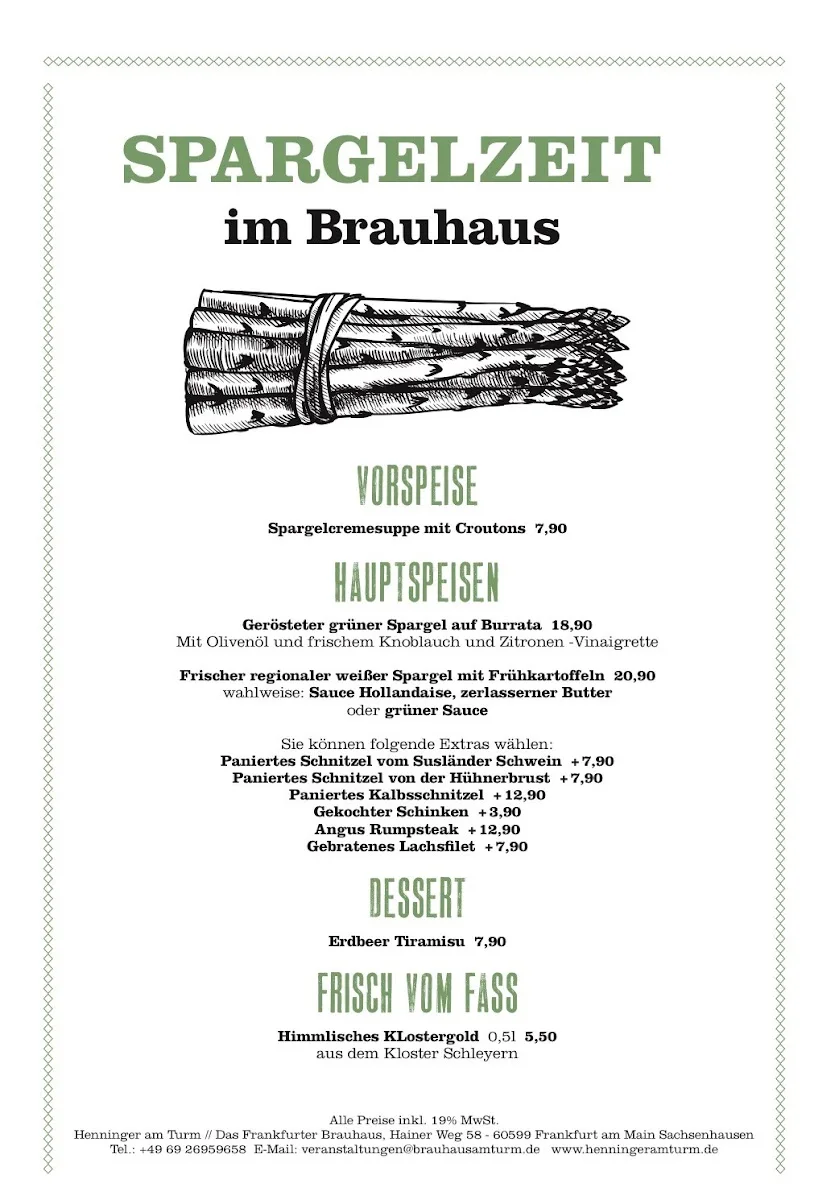 Henninger am Turm das Frankfurter Brauhaus GmbH – Speisekarte in Frankfurt am Main, Hessen