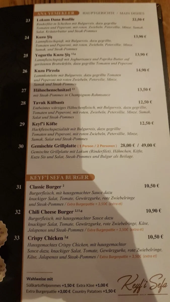 Keyfi Sefa – Speisekarte in Berlin