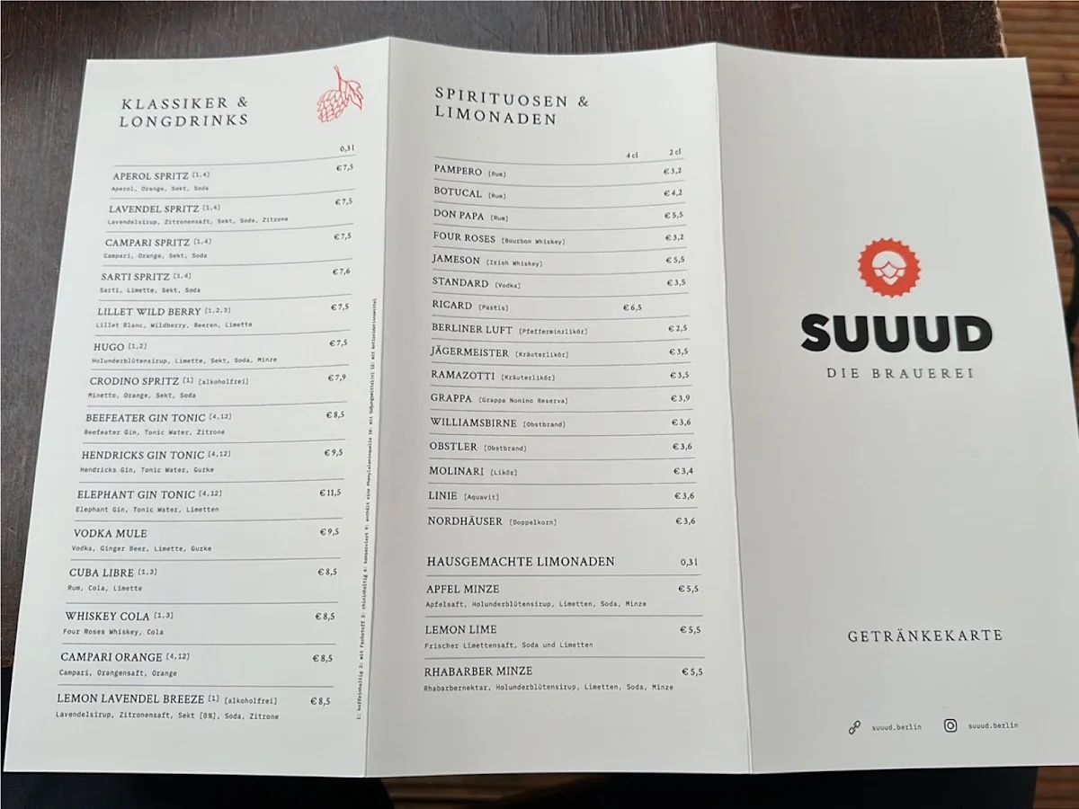 SUUUD Brauerei | Restaurant | Biergarten – Speisekarte in Berlin