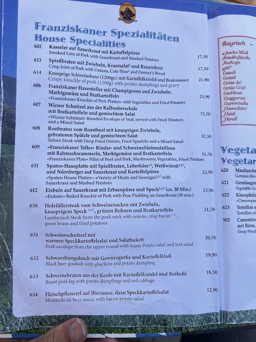 Restaurant Franziskaner – Speisekarte in Hamburg