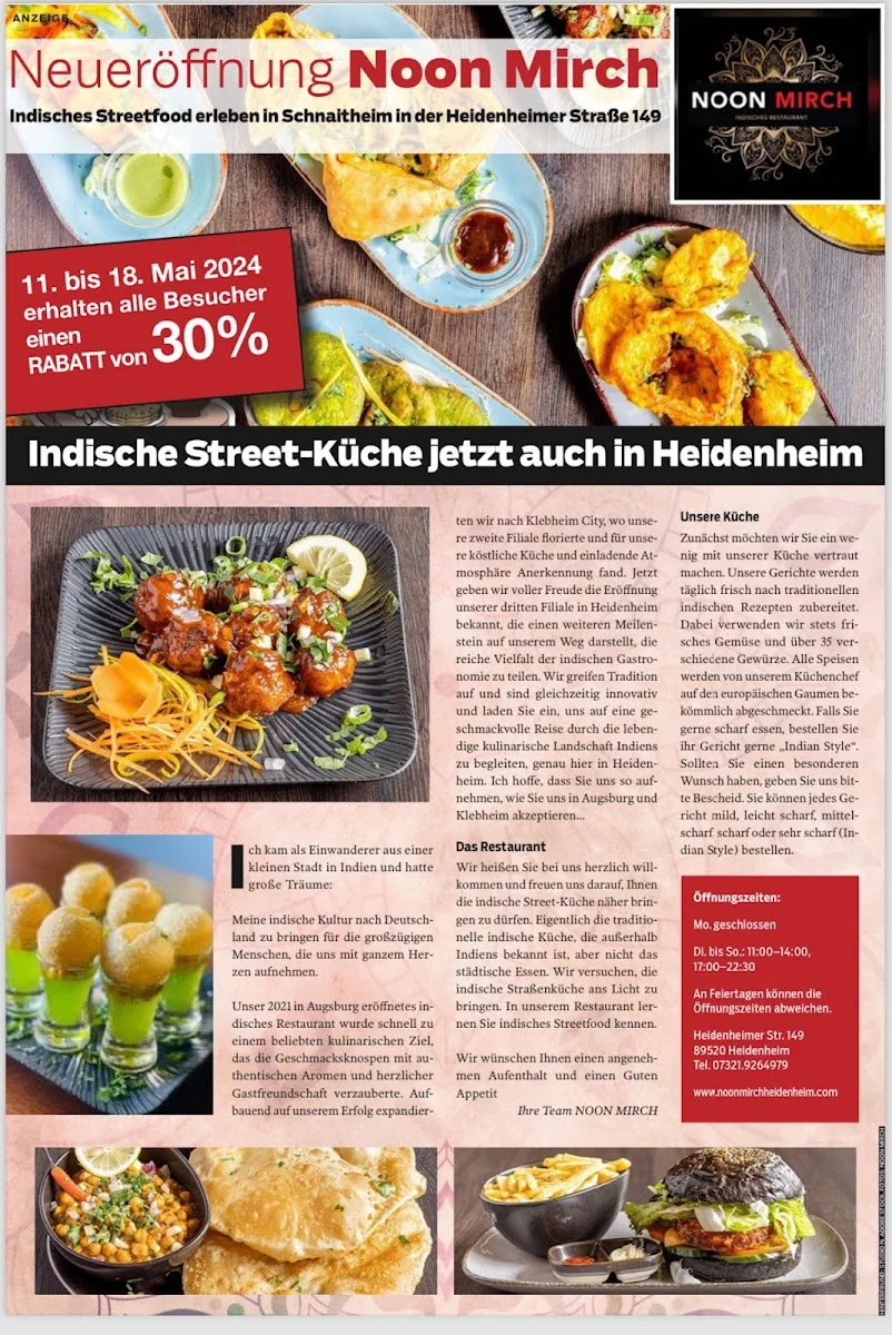 Indisches Traditionelles Restaurant Noon Mirch Heidenheim – Speisekarte in Heidenheim an der Brenz, Baden-Württemberg