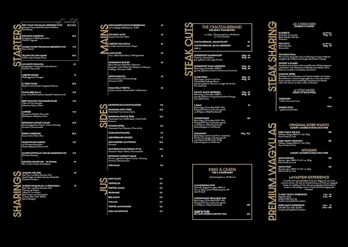 Steakhaus La Bohème Schwabing – Speisekarte in München, Bayern