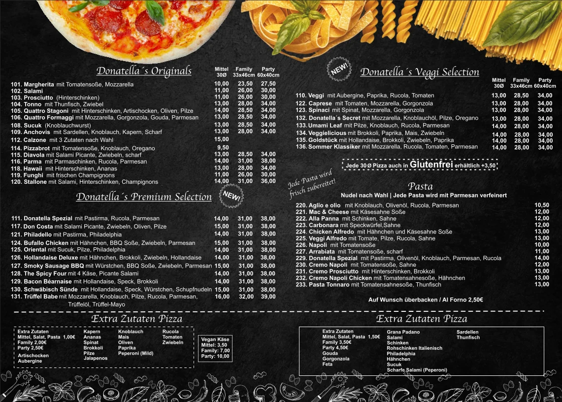 Pizzeria Donatella – Speisekarte in Stuttgart Feuerbach, Baden-Württemberg