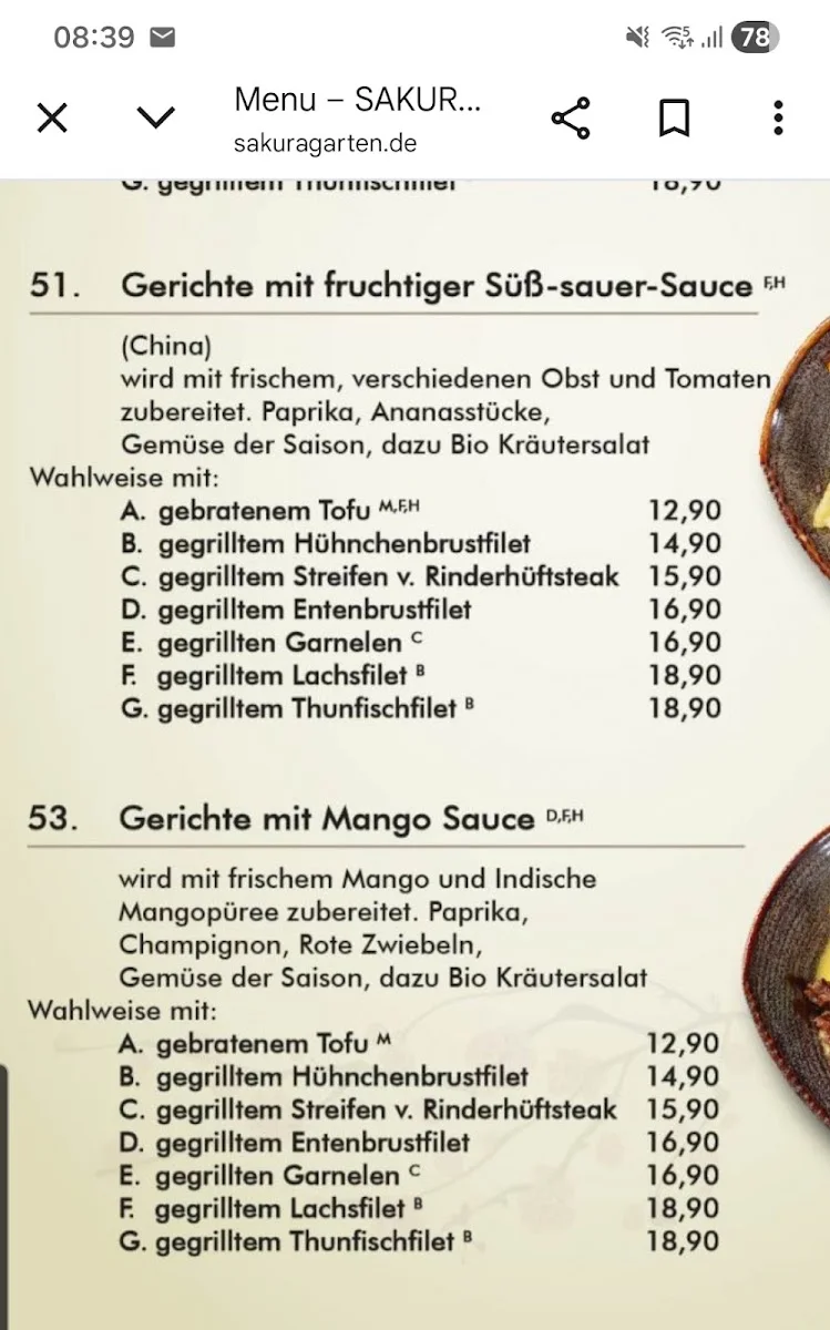 Sakura Garten – Speisekarte in Berlin