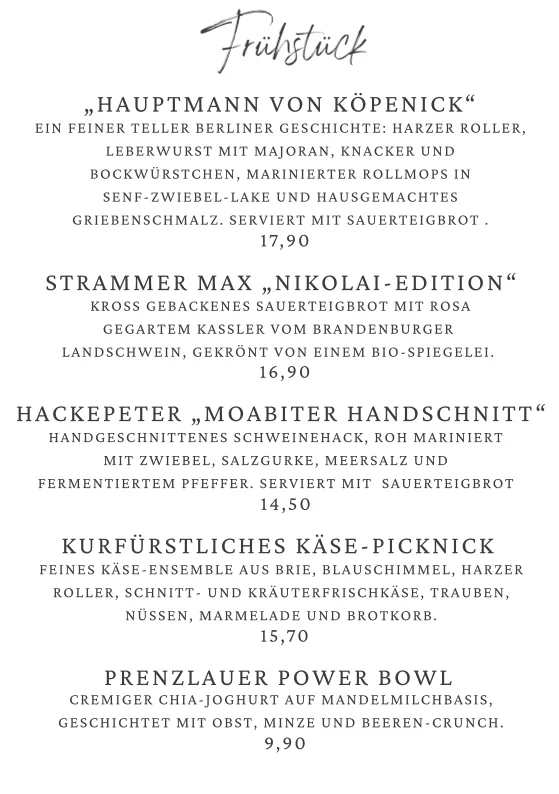 Wilde Matilde Deutsches Restaurant Cafe´ Bar und Variete – Speisekarte in Berlin