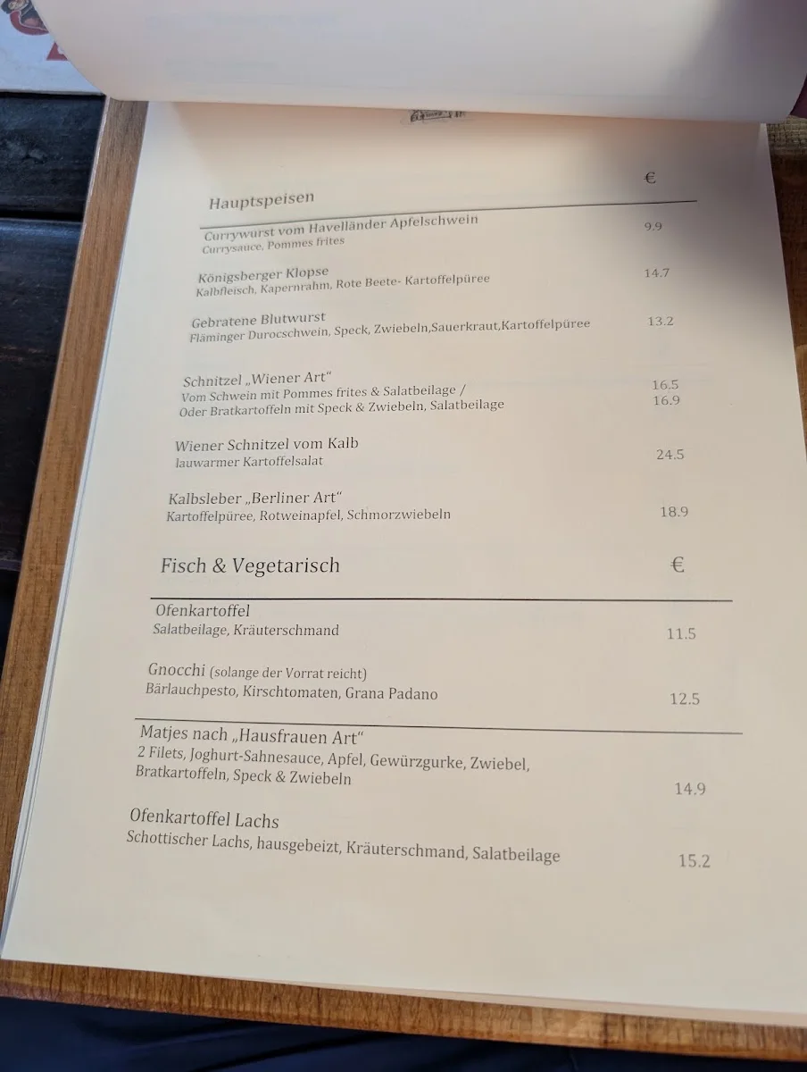 Restaurant Zum Alten Krug – Speisekarte in Berlin
