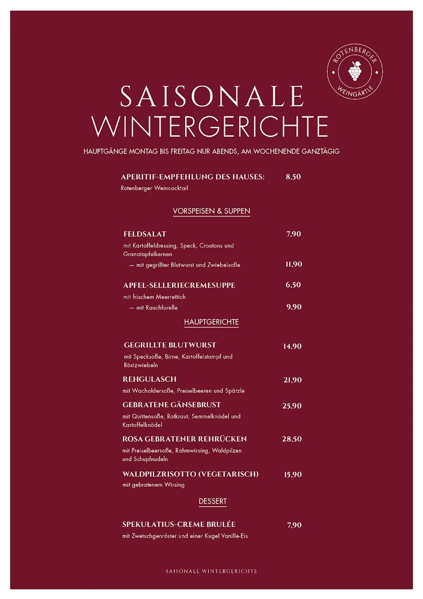 Rotenberger Weingärtle – Speisekarte in Stuttgart, Baden-Württemberg