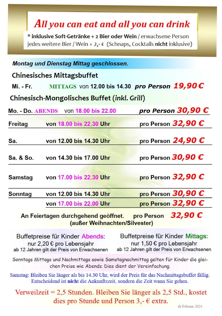 Yangtse Restaurant – Speisekarte in Hürth, Nordrhein-Westfalen