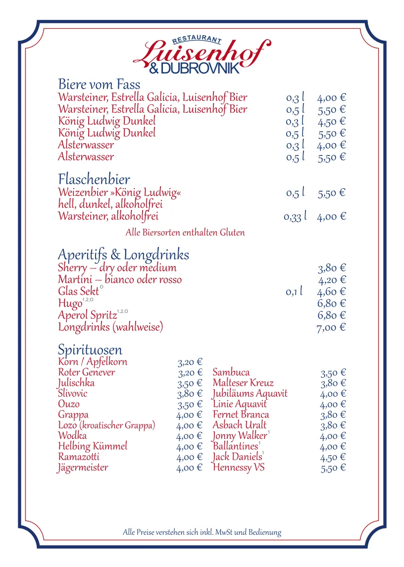 Restaurant Luisenhof & Dubrovnik – Speisekarte in Hamburg