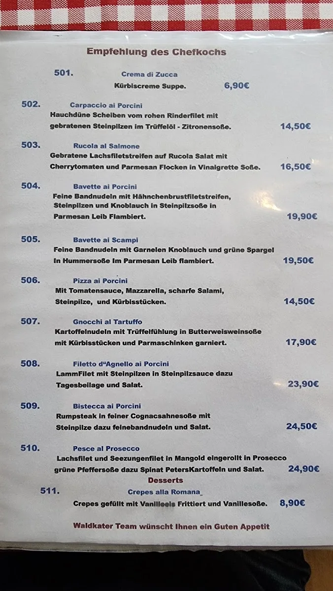 Il Gatto – Waldkater – Speisekarte in Berlin