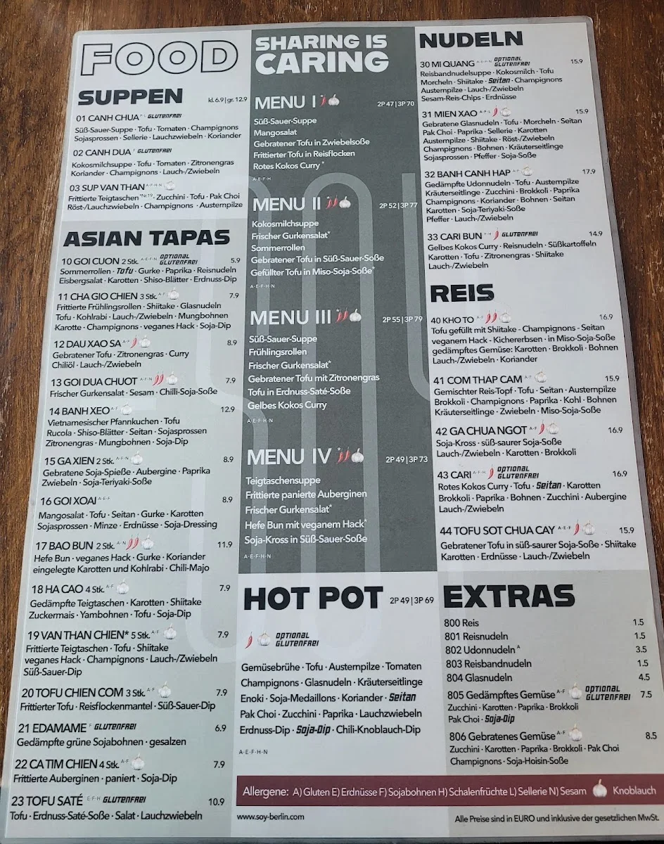 SOY – Speisekarte in Berlin