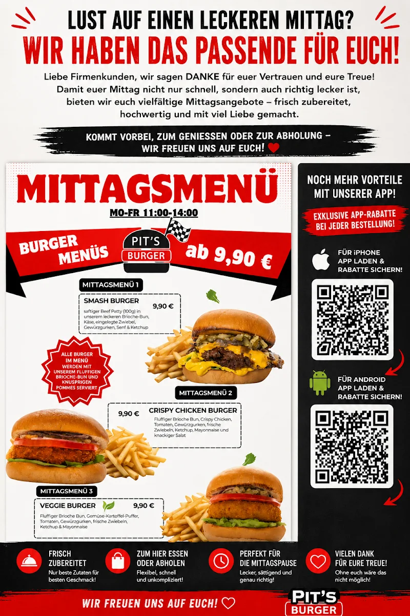Pit's Burger Fellbach – Speisekarte in Fellbach, Baden-Württemberg