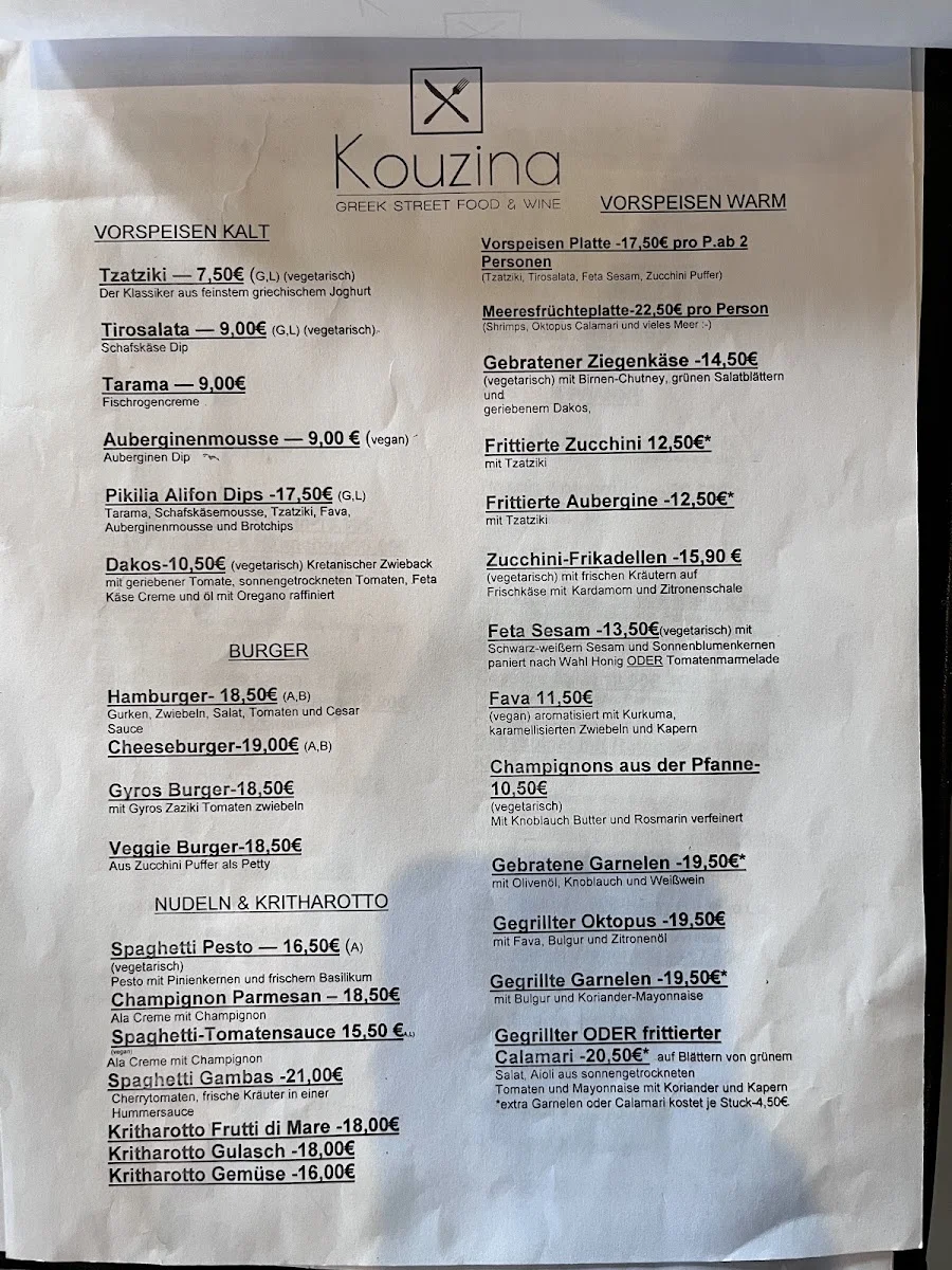 Kouzina Greekstreetfood & Wine – Speisekarte in Köln, Nordrhein-Westfalen
