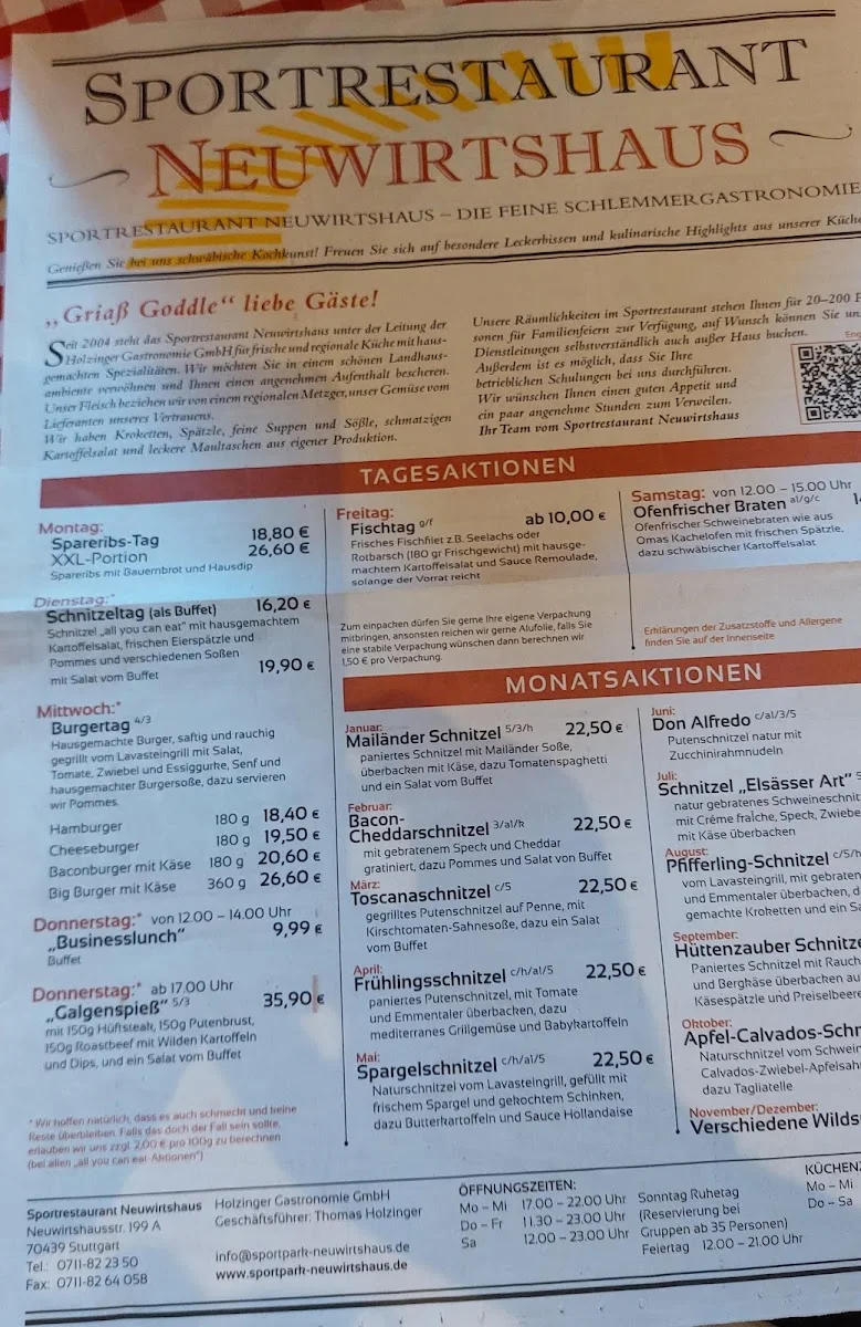 Sportrestaurant Neuwirtshaus – Speisekarte in Stuttgart, Baden-Württemberg