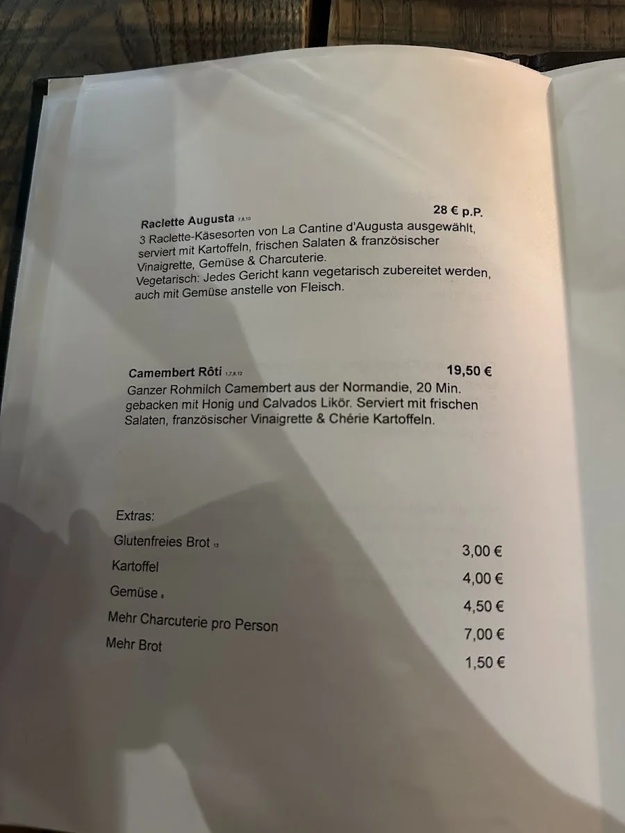 La Cantine d'Augusta Käse Restaurant & Wein Bar – Speisekarte in Berlin