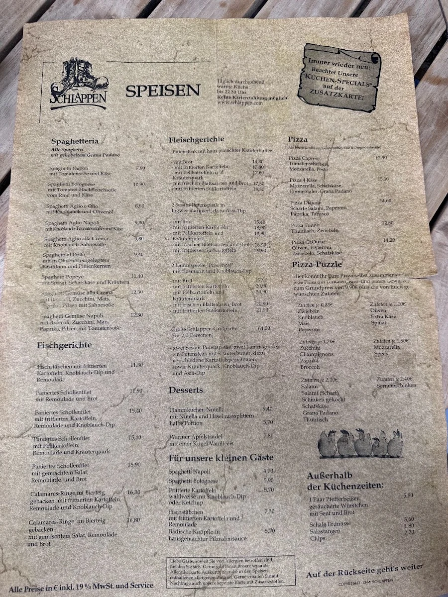 Schlappen – Speisekarte in Freiburg im Breisgau, Baden-Württemberg