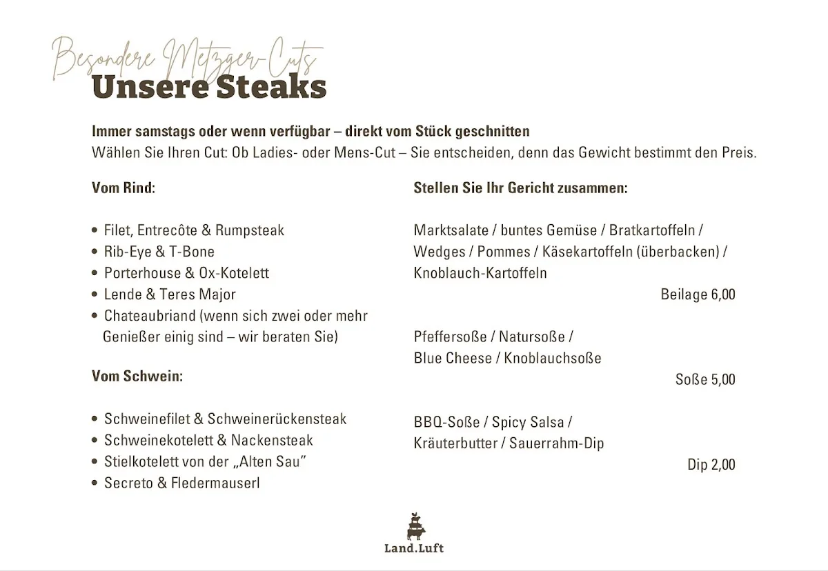 Bio Restaurant Land.Luft Leberfing am Biohof – Speisekarte in Roßbach, Bayern